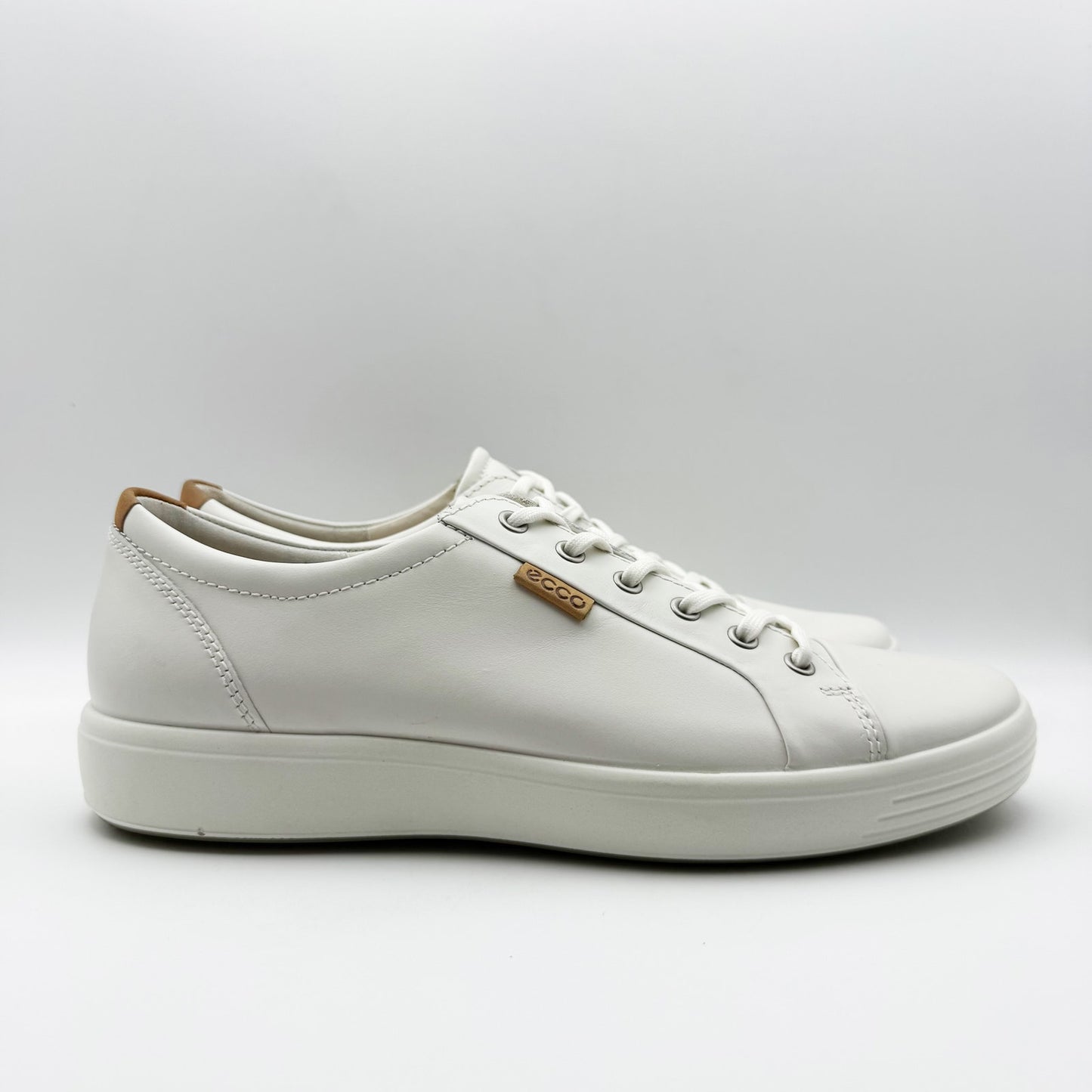 ECCO Mens Soft 7 Low Sneakers EU 44 US 10-10.5 White Leather Lace up NIB