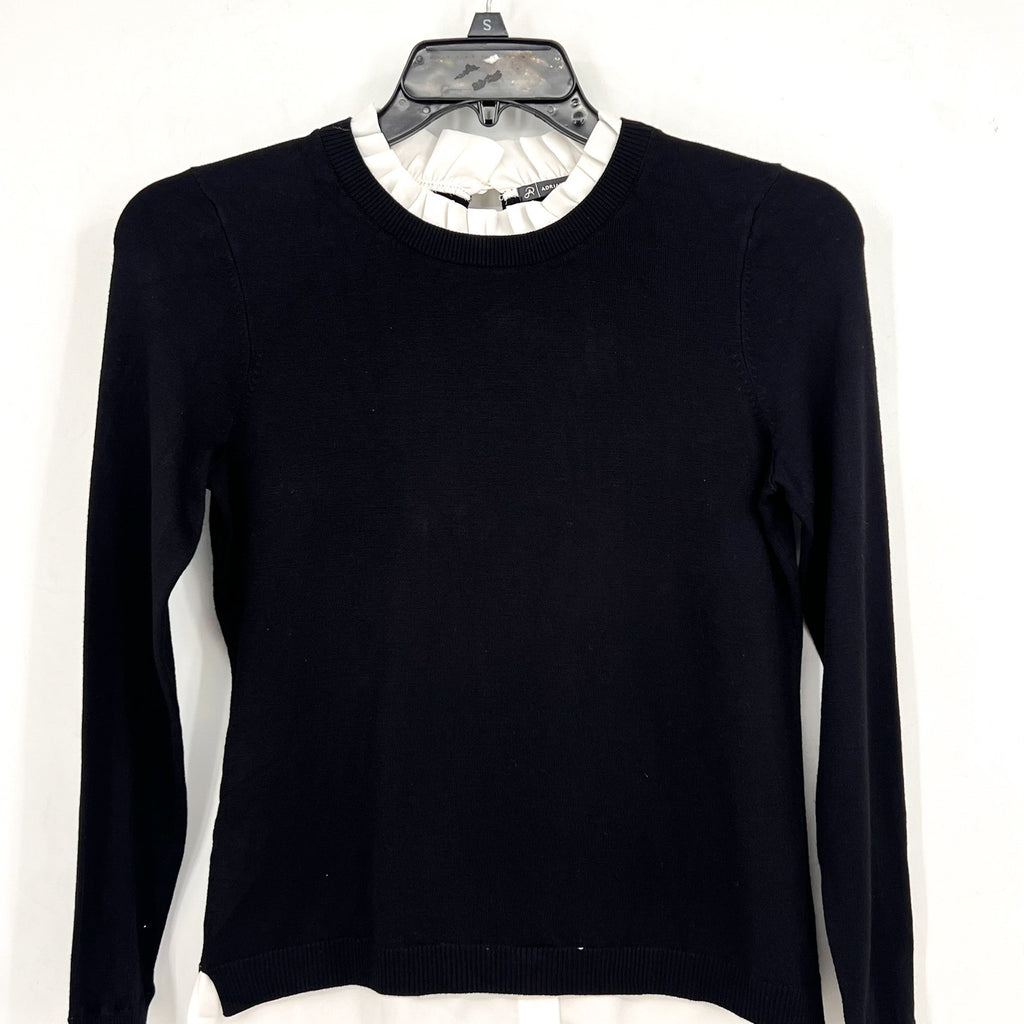 ADRIANNA PAPELL Women's Ruffle Neck Twofer Sweater Small Black Long Sleeve NWOT