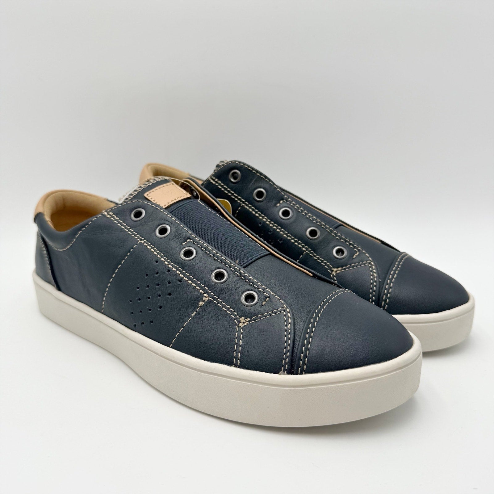 Spenco Womens Malibu Lux Casual Sneakers Size 10 Ink Blue Leather Slip On NIB