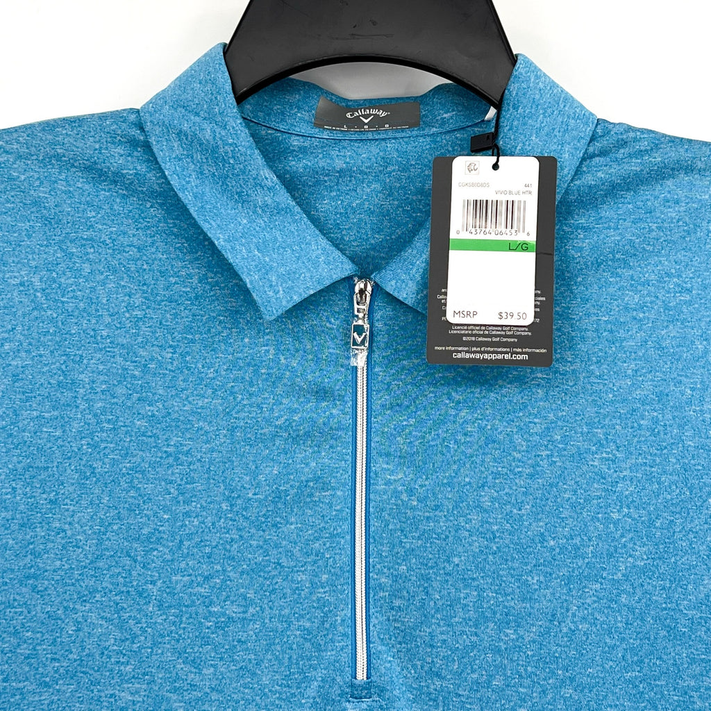 CALLAWAY Womens Polo Shirt Large Vivid Blue Heather 1/4 Zip Sleeveless NWT