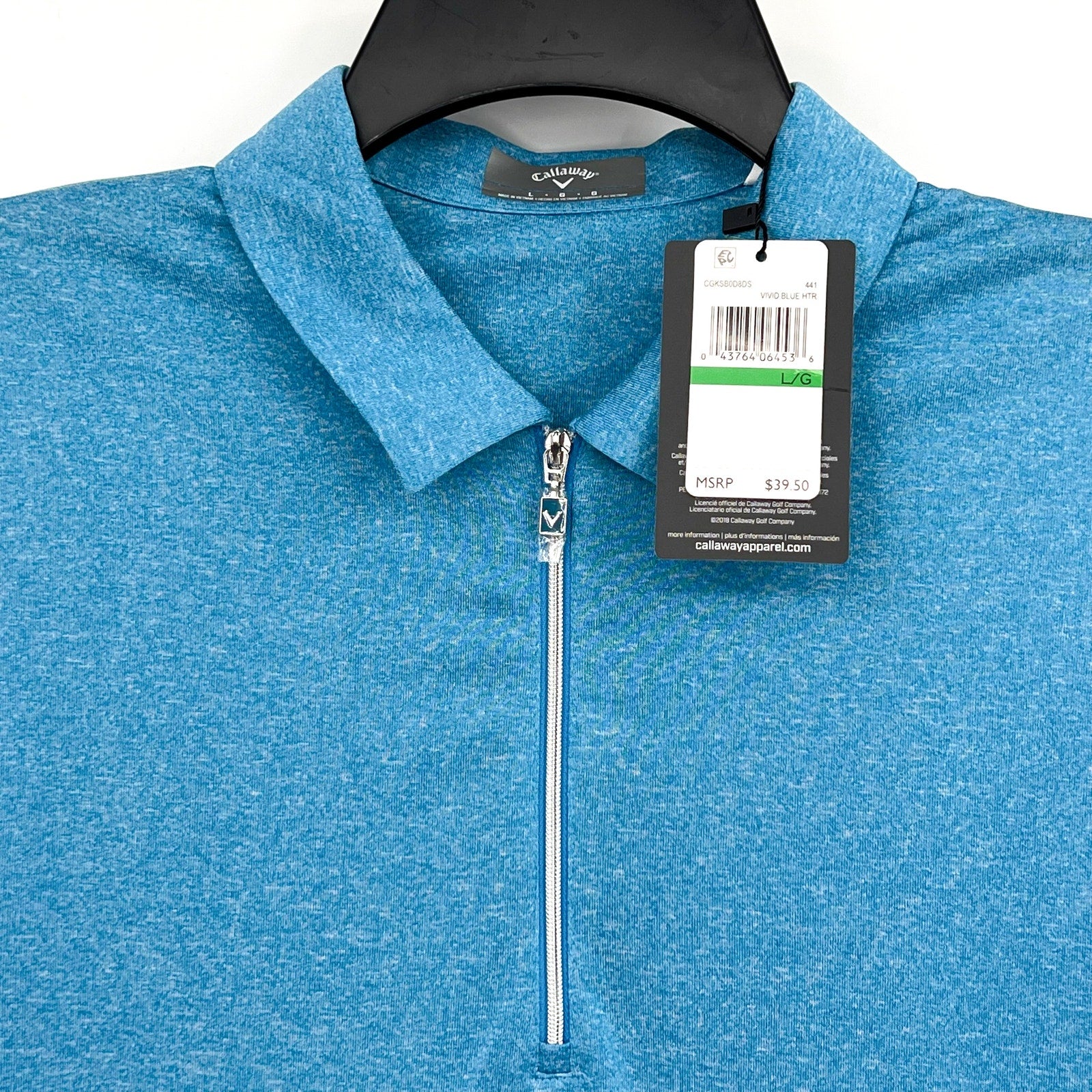CALLAWAY Womens Polo Shirt Large Vivid Blue Heather 1/4 Zip Sleeveless NWT