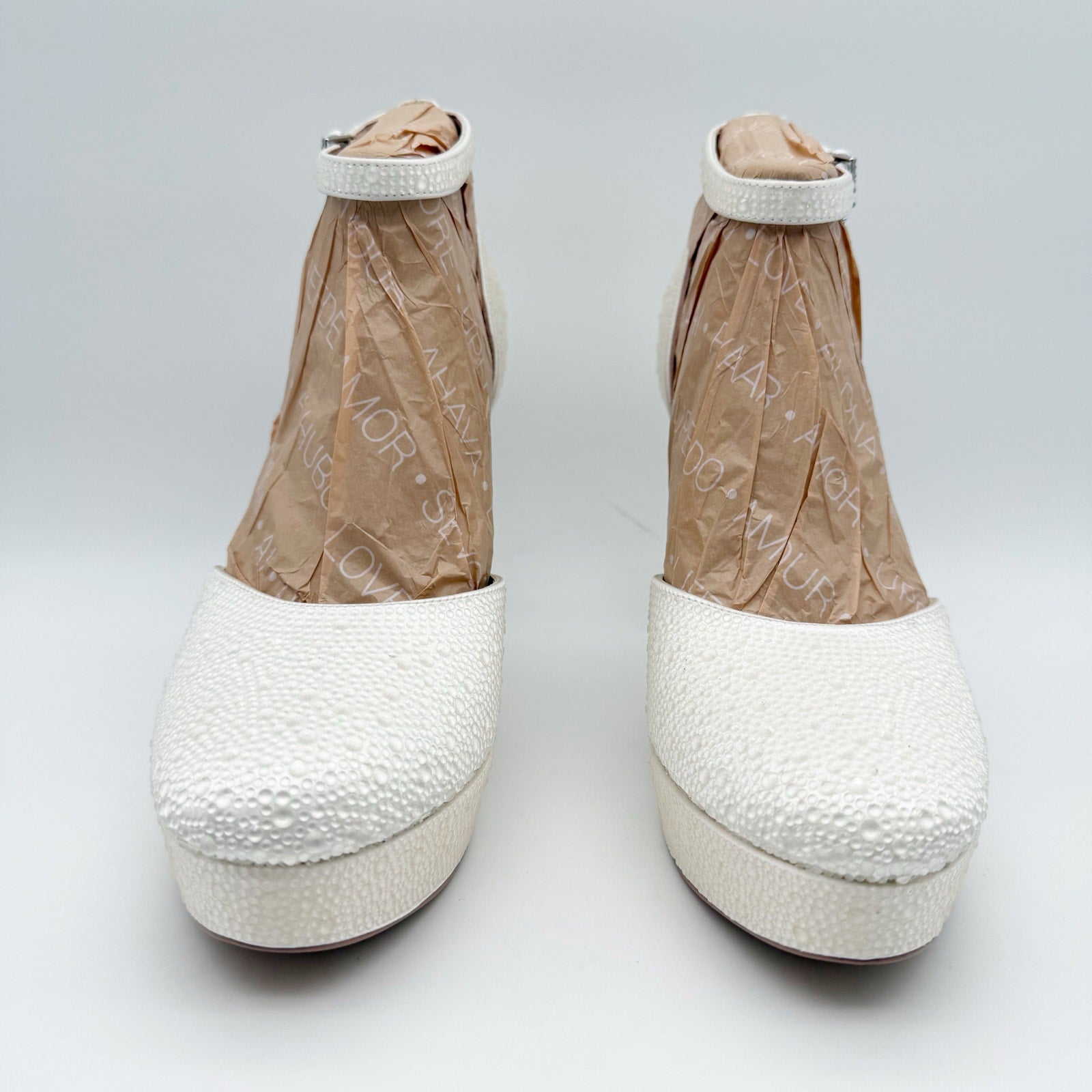 Naturalizer Pnina Tornai Womens Rak Heels US 8.5 M EU 39 White Satin Fabric NWOB