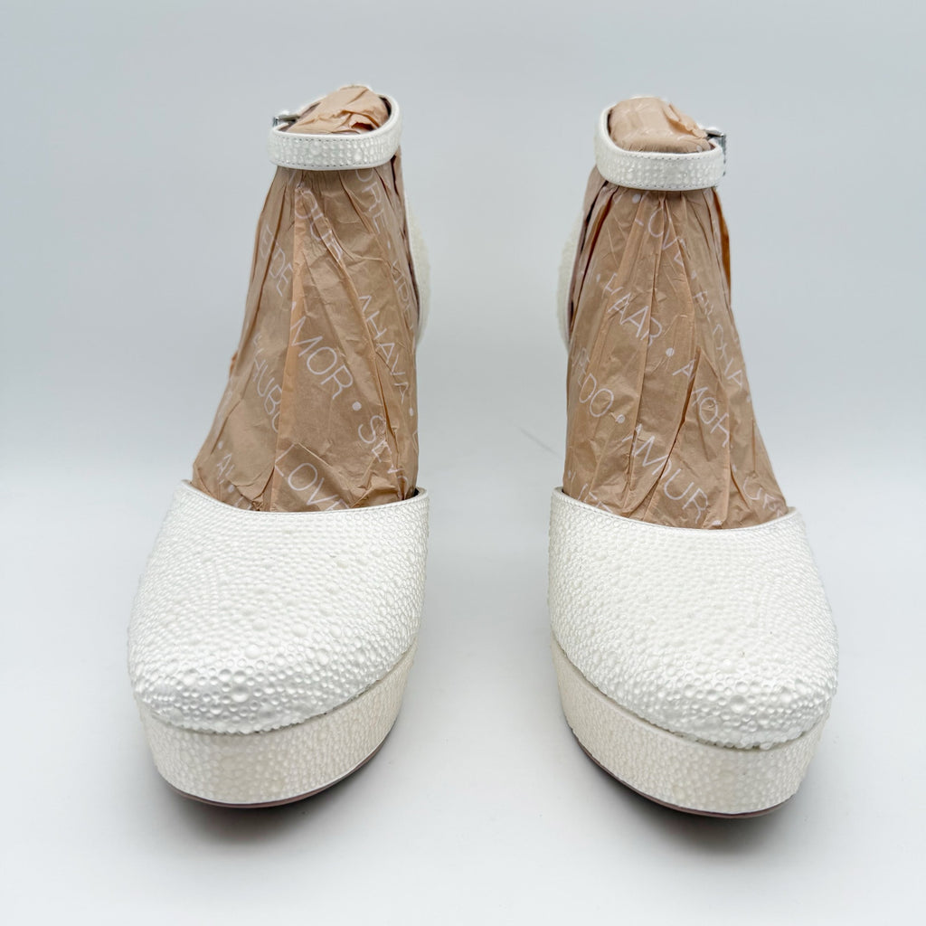 Naturalizer Pnina Tornai Womens Rak Platform Heels Size 8.5 M White Satin NWOB
