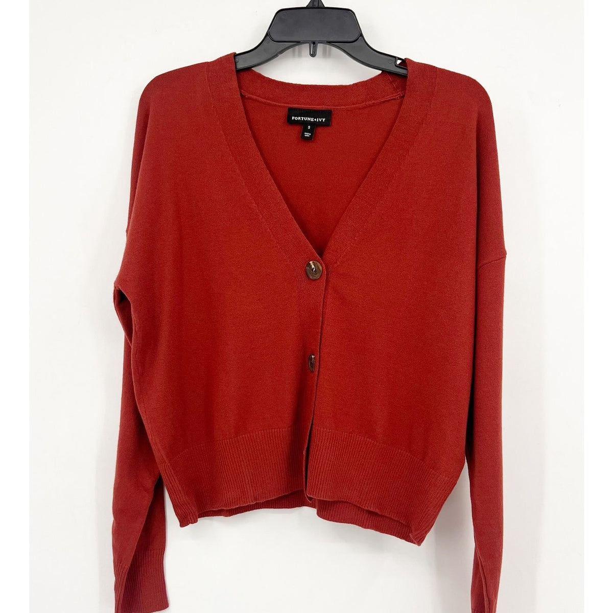 FORTUNE + IVY Womens V-neck Cardigan Small Orage-Red Sweater STITCHFIX NWT