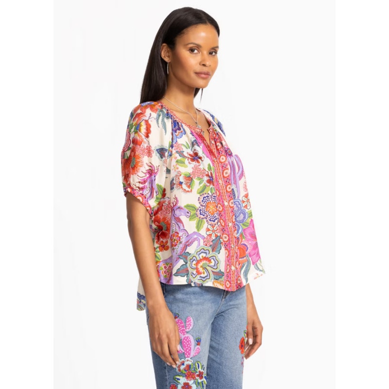 JOHNNY WAS Women's Avah Silk Blouse Medium Kallie Floral Button Down NWT