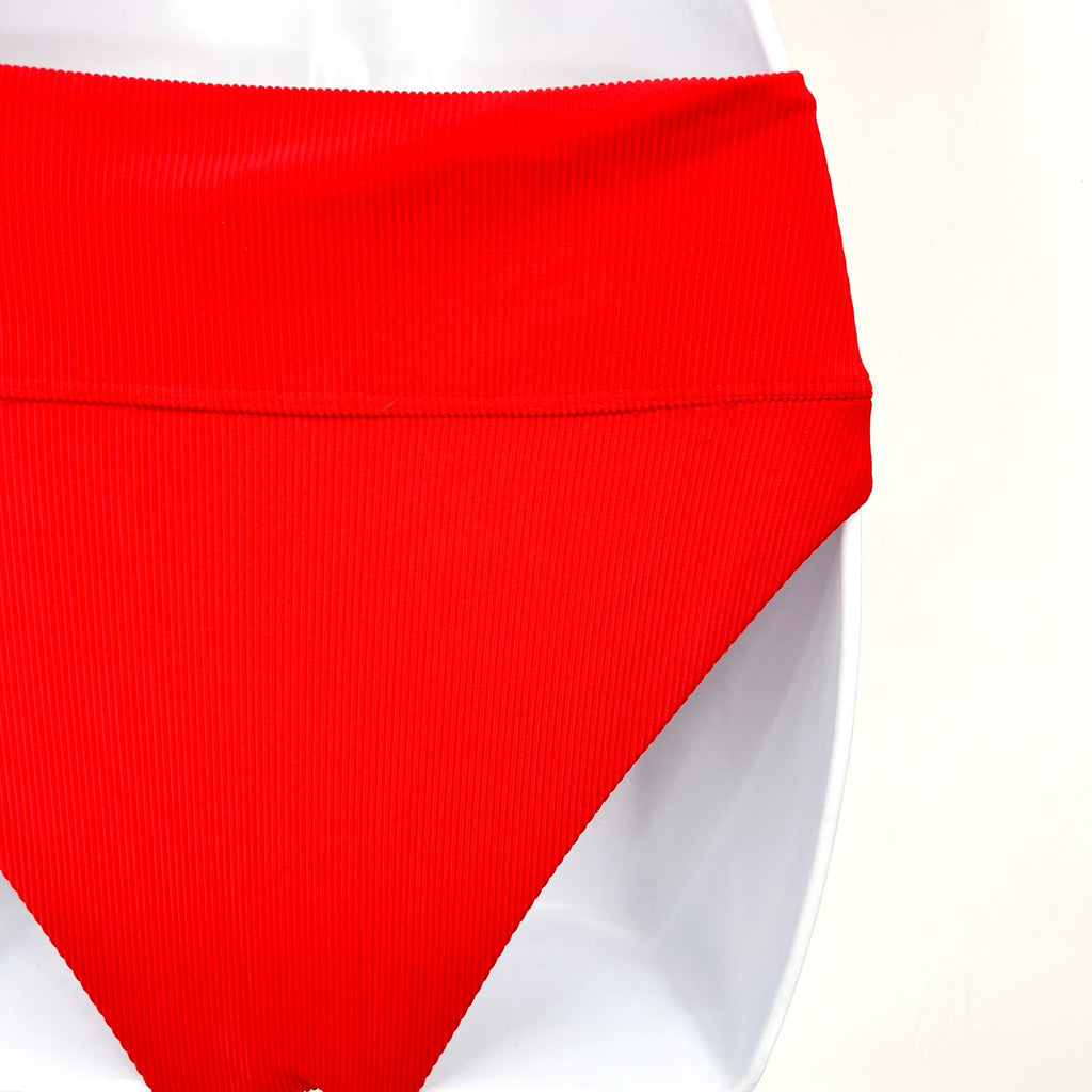 BEACH RIOT Women's Highway Bikini Bottom Medium Red Ribbed Knit NWT