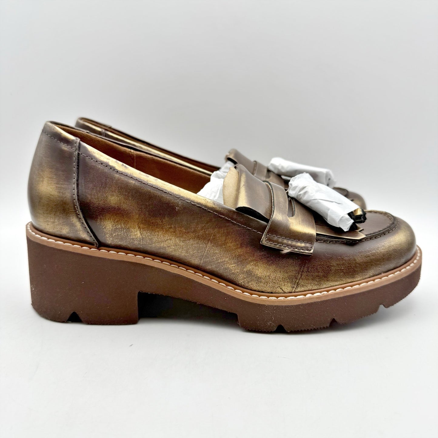 Naturalizer Womens Desmond Tassel Loafer US 7.5 Wide EU 38 Bronze Leather NIB