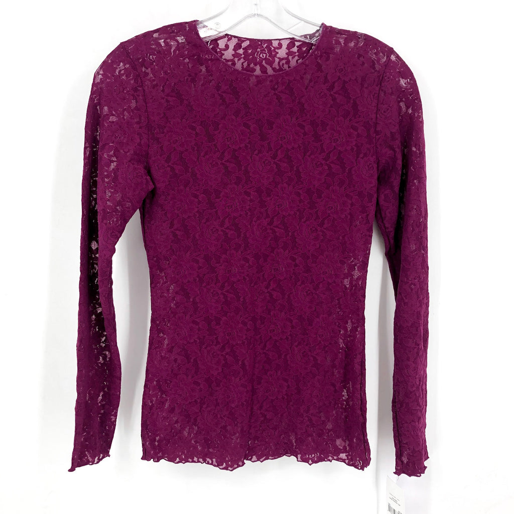 HANKY PANKY Women's Signature Lace Unlined Top Medium Sugar Plum Long Sleeve NWT