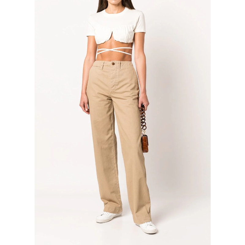 RE/DONE Womens 90s Loose Trousers Size 31 US 12 Tan High Waist Chinos Twill NWOT