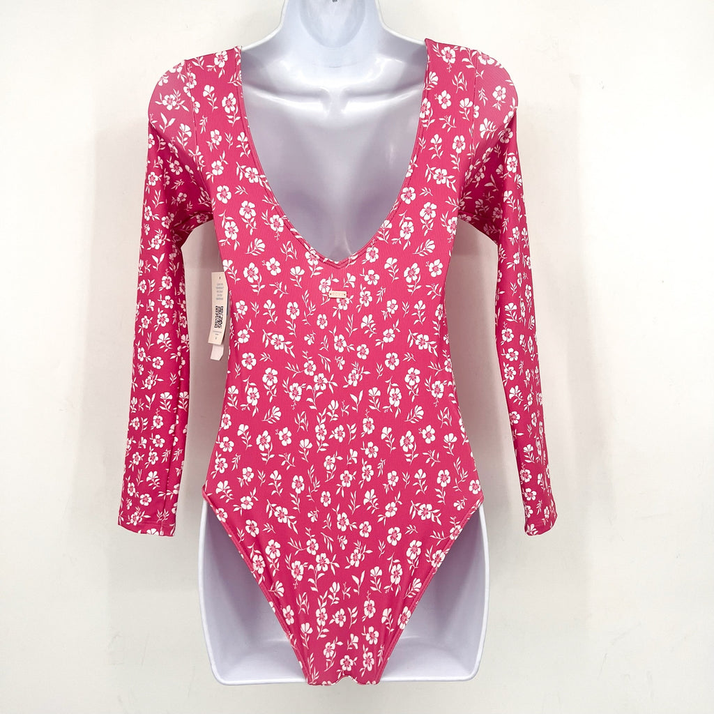 ROXY Girls Splendid Dream Long Sleeve One Piece Swimsuit Large Pink Floral NWT