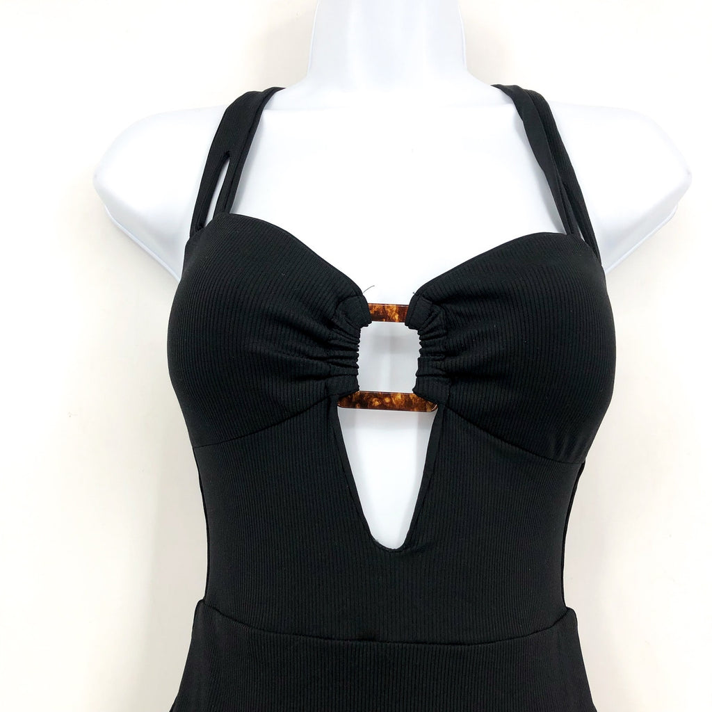 BECCA Women's Modern Edge One Piece Swimsuit Small Black Square Buckle NWOT