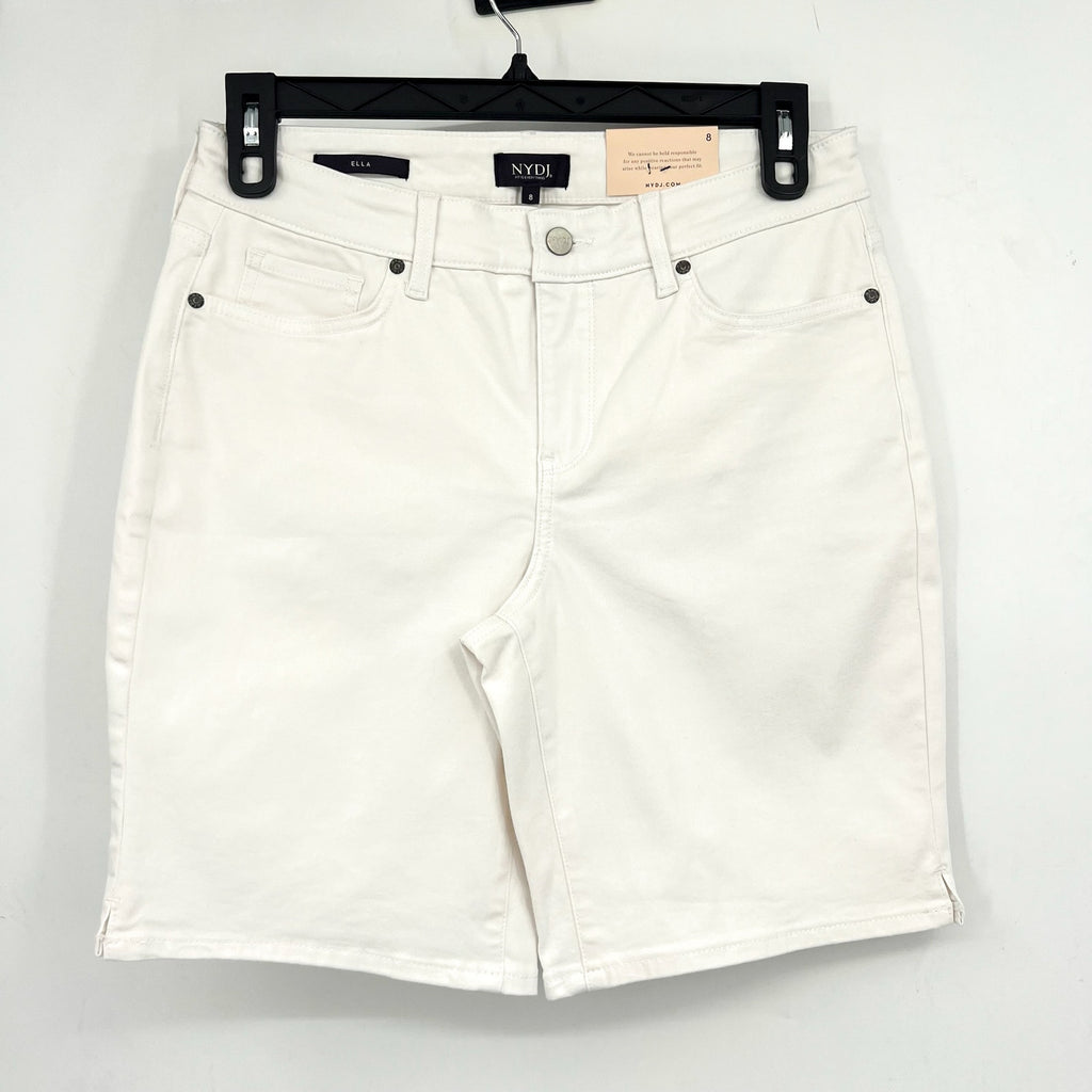 NYDJ Women's Ella Denim Shorts With Side Slits Size 8 Optic White Stretch NWT