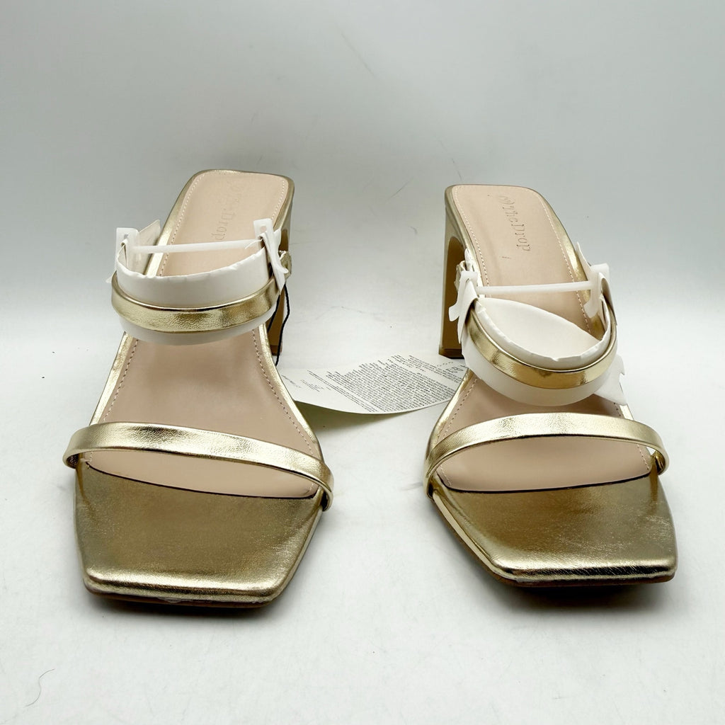 The Drop Womens Avery Heeled Sandals Size 9 Gold 2-Strap Block Heel NWOB