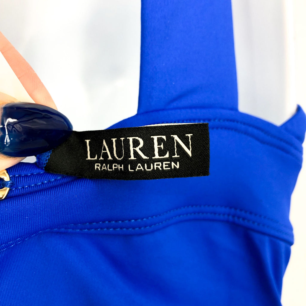 LAUREN RALPH LAUREN V Neck One Piece Swimsuit Size 6 Royal Blue Beach Club NWT