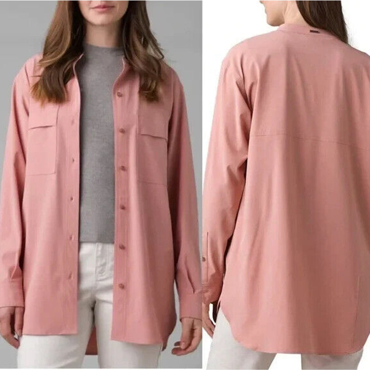 PRANA Women's Railay Tunic Shirt Large Pink Cloud Blush Button Down UPF 50+ NWT