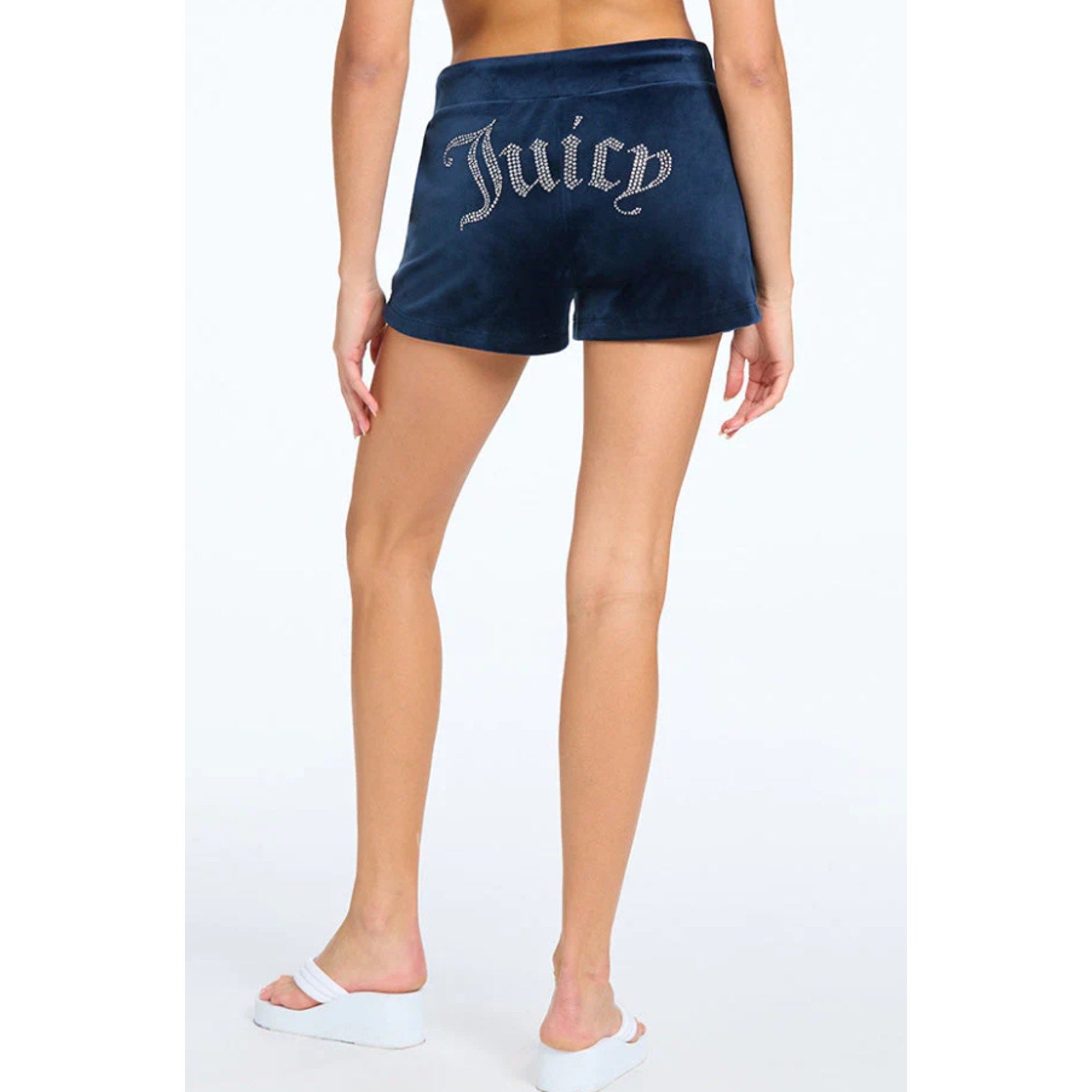 JUICY COUTURE Women's Big Bling Velour Track Shorts Medium Regal Blue NWT