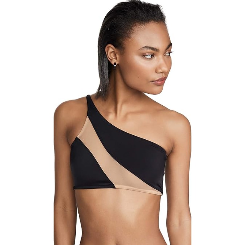 NORMA KAMALI Women's Snake Mesh Swim Bra Large Black Nude One Shoulder NWT