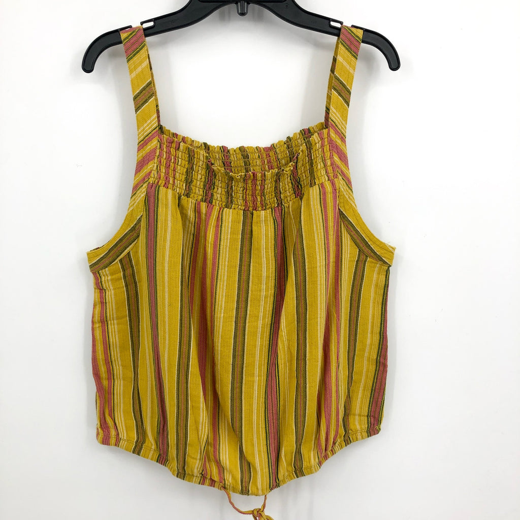 PRANA Women's Little Palm Cami Top XL Yellow Leapfrog Stripe Square Neck NWT