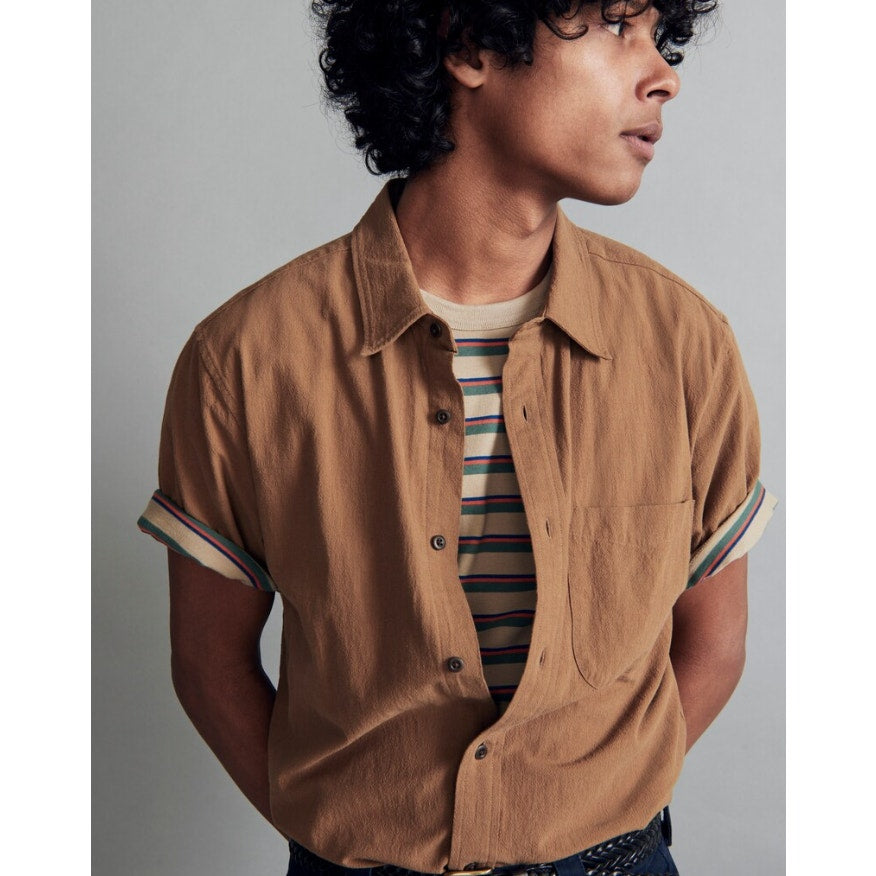 MADEWELL Men's Crinkle Cotton Perfect Fit Shirt XS Brown Short-Sleeve NJ719 NWT