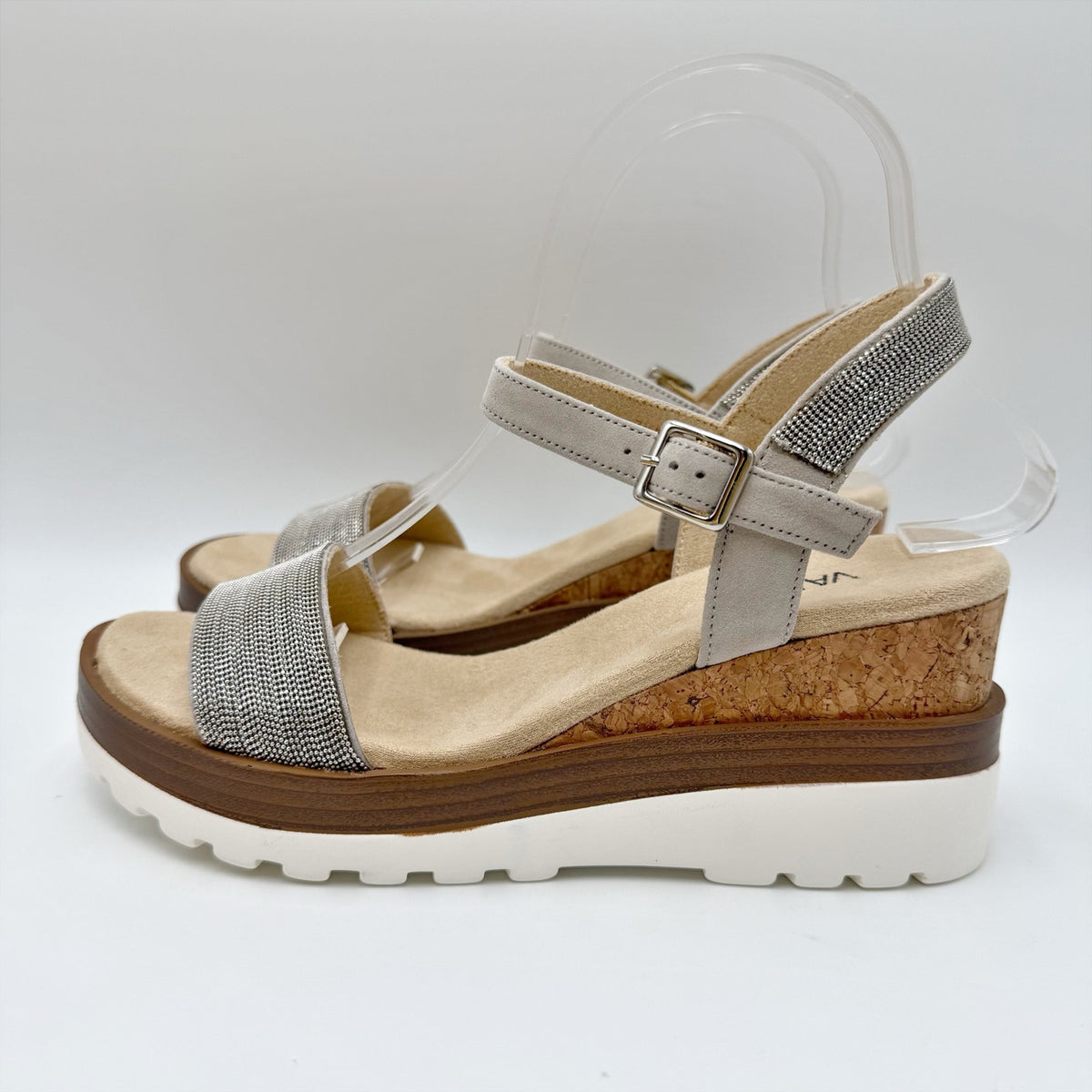 VANELi Womens Cedra Wedge Sandals Size 7.5 M Grey Metallic Suede NIB
