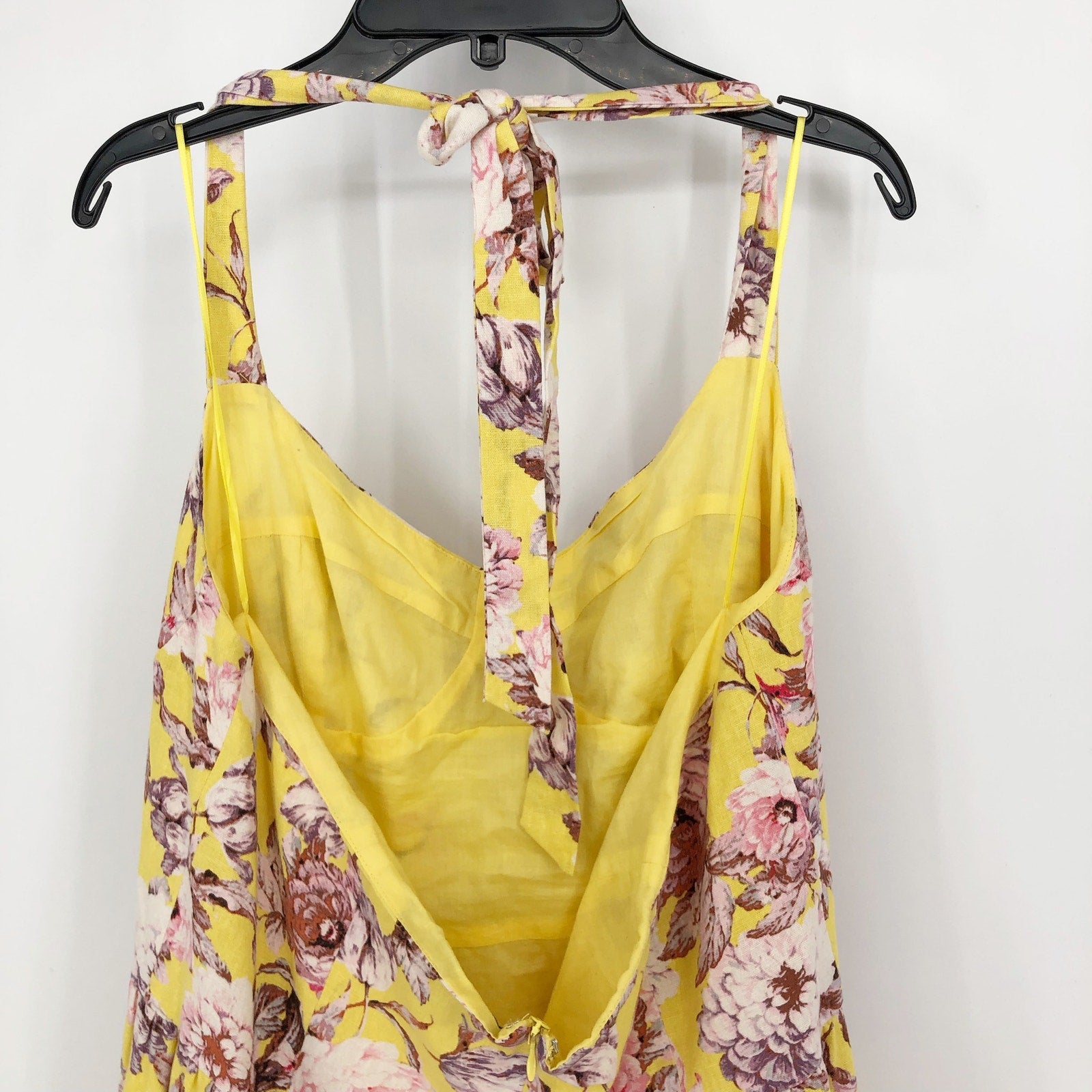 BARDOT Womens Labella Midi Dress US 2 XS Tropical Yellow Floral-Print Halter NWT