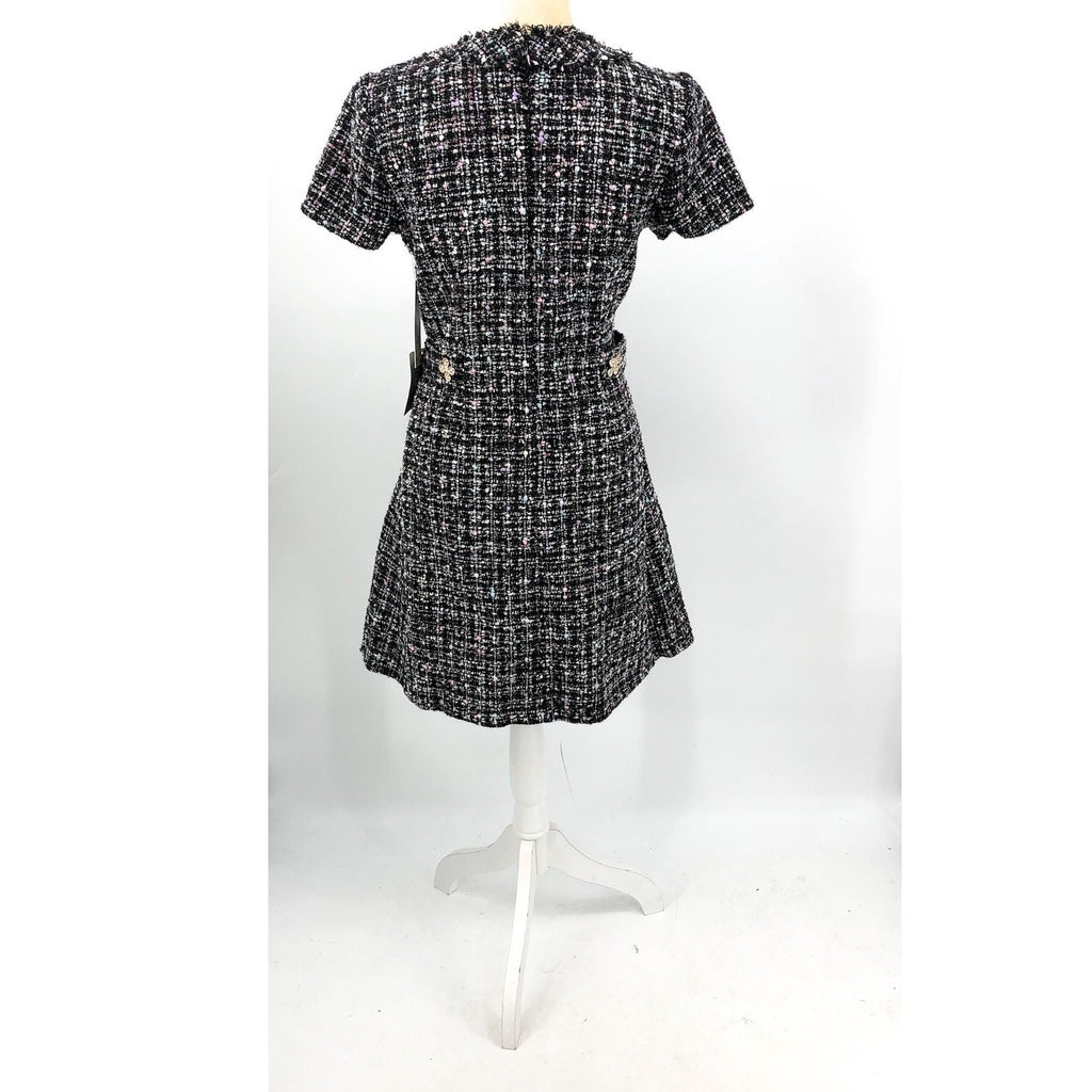 ELIZA J Women's Bouclé Fit & Flare Dress Size 6 Black Tweed Short Sleeve NWT