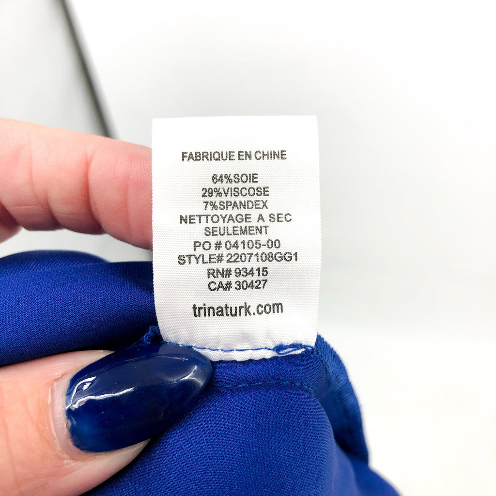 TRINA TURK Women's Mayra Top Medium Bengal Blue Silk Sleeveless Scarf Detail NWT