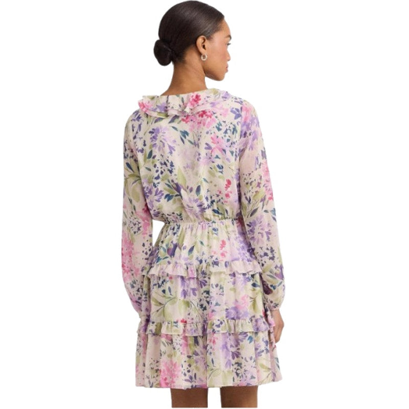 Lauren Ralph Lauren Surplice Dress Size 12 Pink Floral Crinkle Georgette NWT