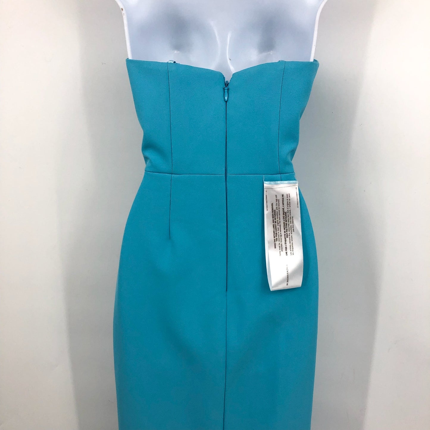 BCBGMAXAZRIA Womens Strapless Crepe Dress Size 0 Blue Split Neck Formal Gown NWT