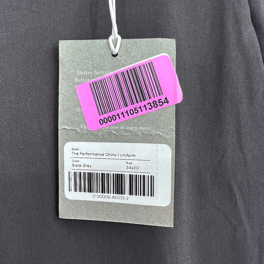 EVERLANE Uniform Mens Performance Chino Pants 34x30 Slate Grey Athletic Fit NWT