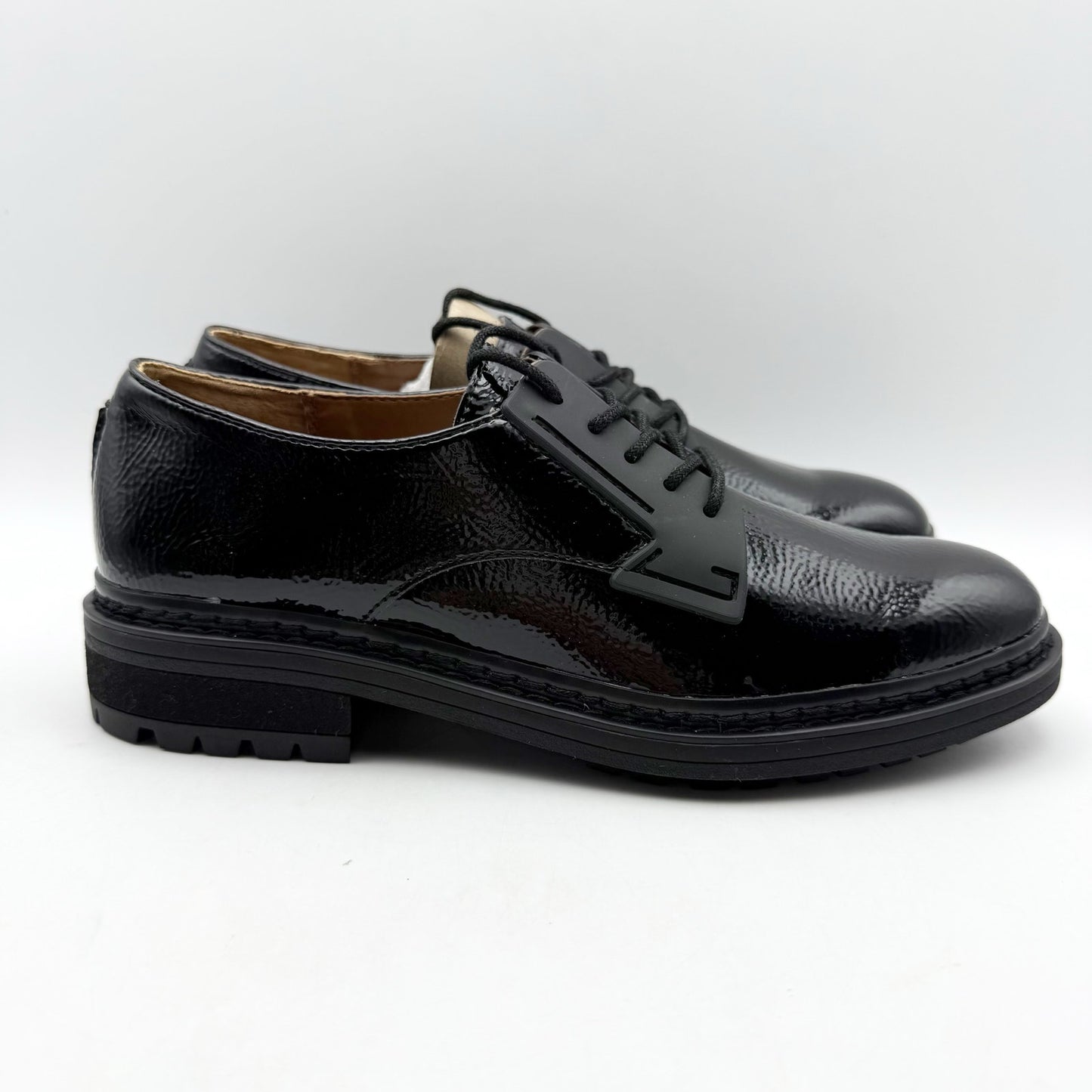 Franco Sarto Womens Sendra Lug Sole Derby Shoes US 7.5 M EU 37.5 Black NIB