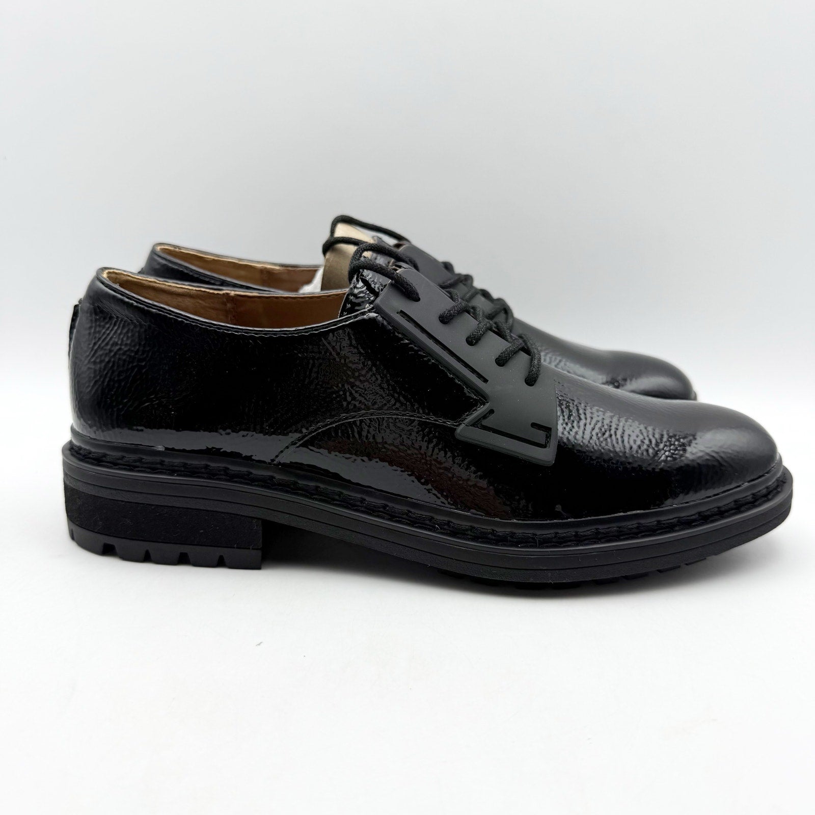 Franco Sarto Womens Sendra Lug Sole Derby Shoes US 7.5 M EU 37.5 Black NIB