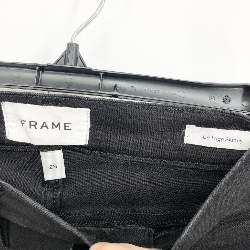 FRAME Womens Le High Skinny Jeans Size 25 US 2 Brisbane Black Raw Hem NWT