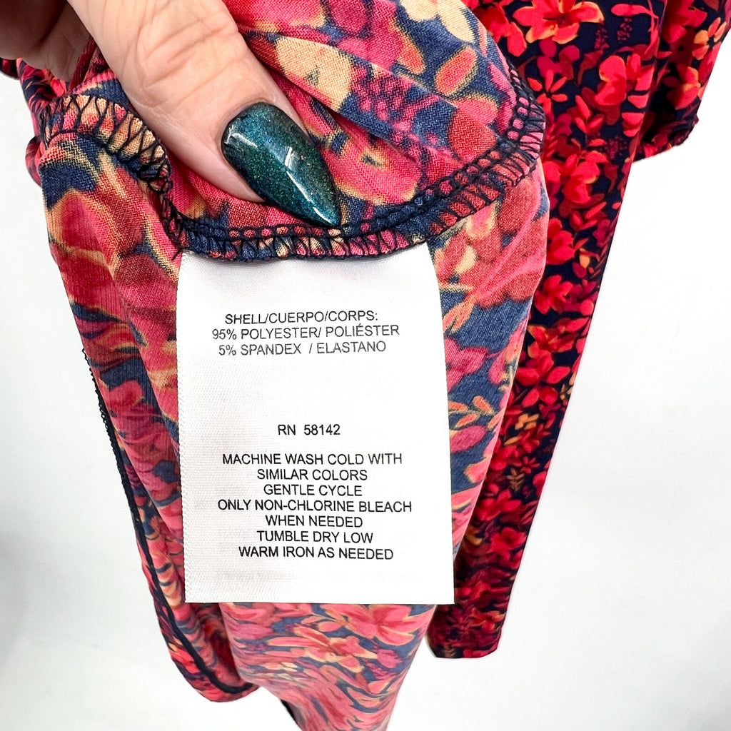 MAGGY LONDON Womens Floral V-Neck Dress Small Navy Blue Red Smocked NWT