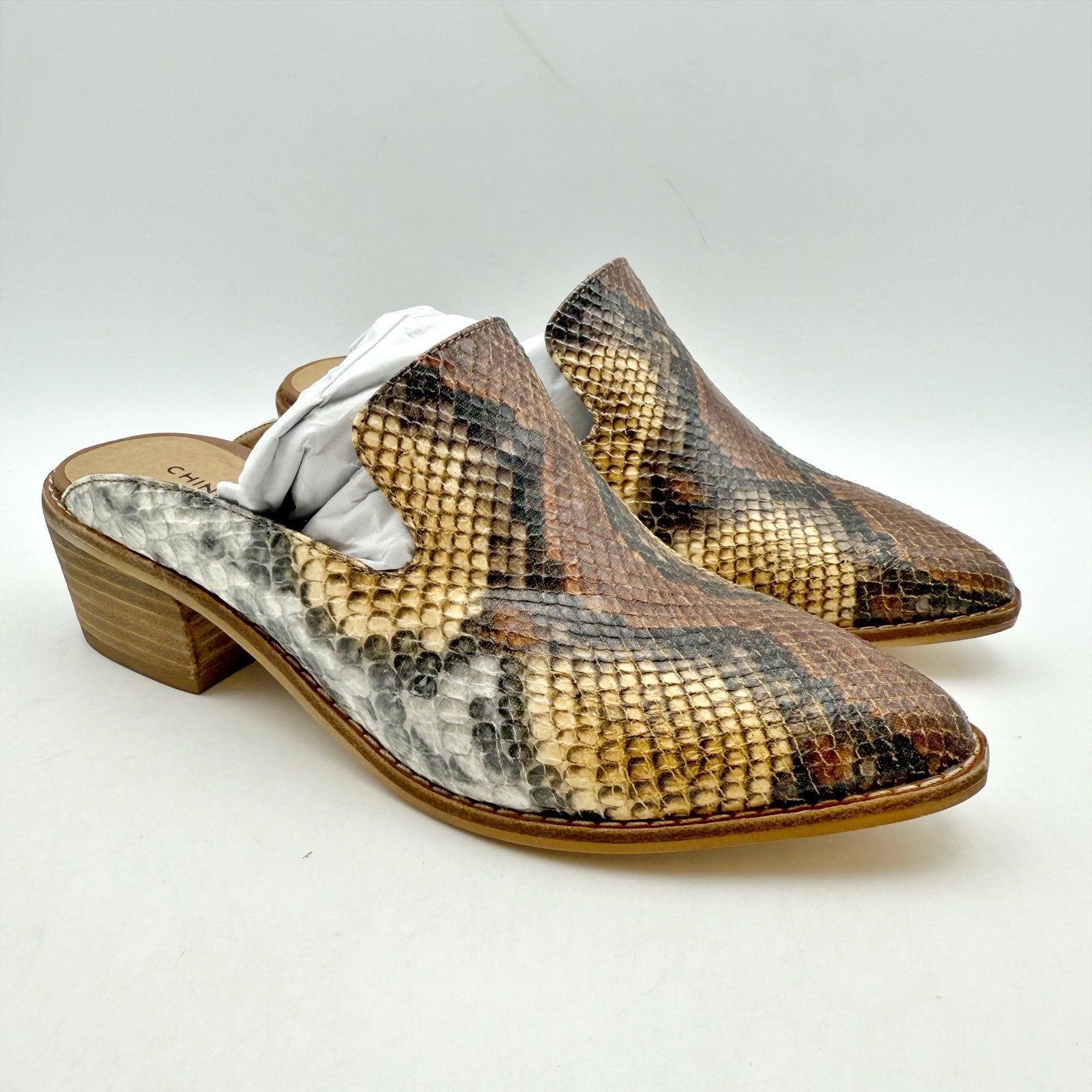 Chinese Laundry Womens Marnie Mules Size 5.5 EU 36 Brown Snake Print NIB
