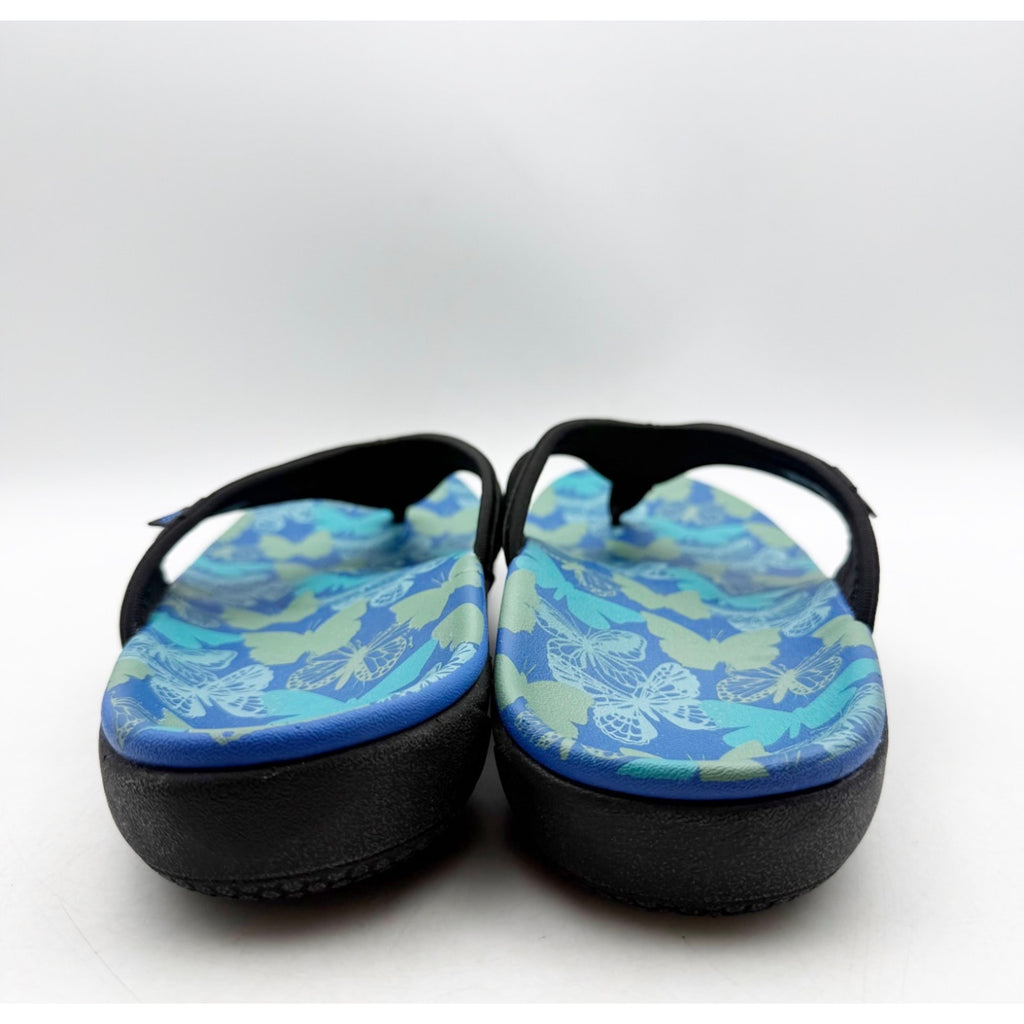 Spenco Women's Yumi Butterfly Sandals Size 8 WIDE Blue Black Flip Flop NWT