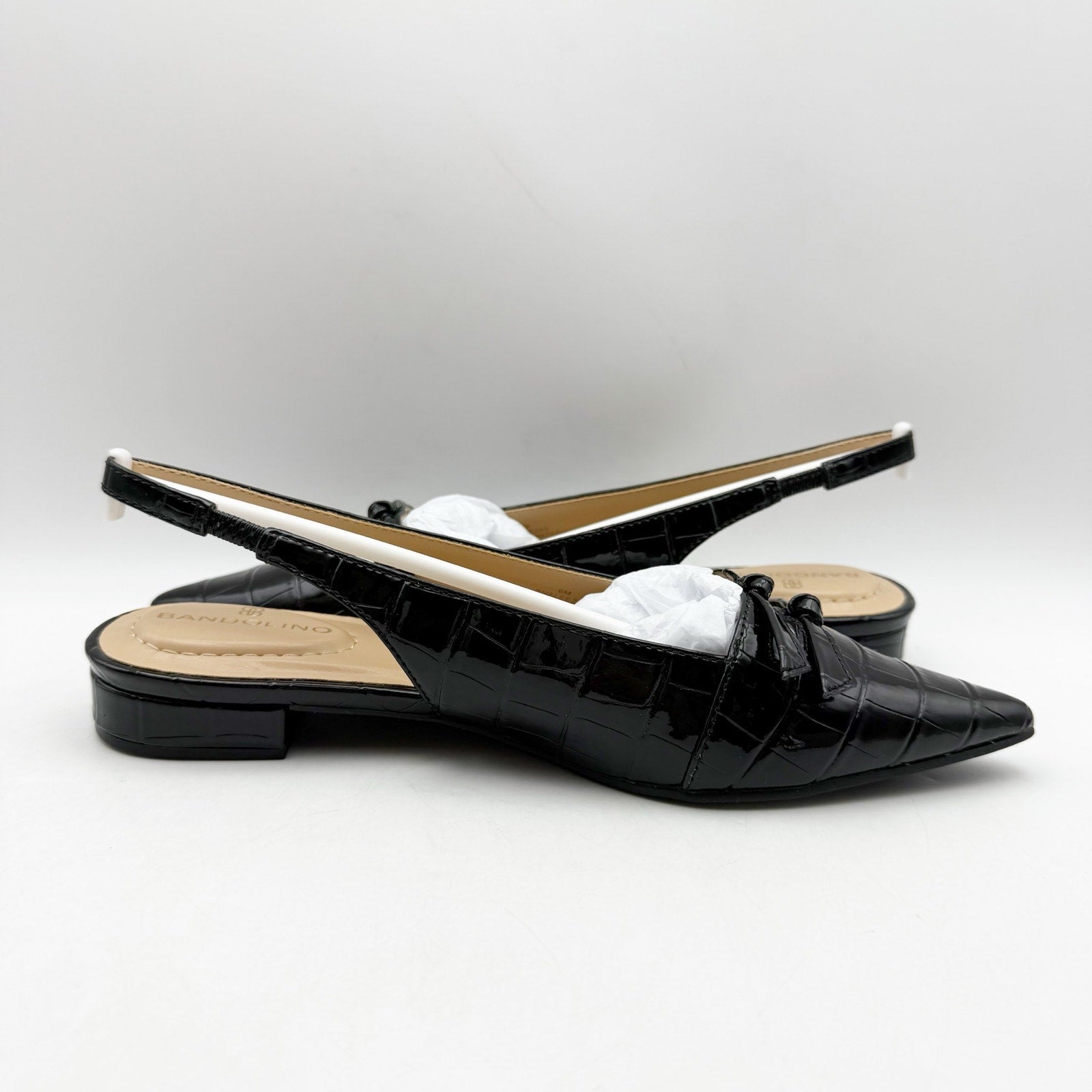 Bandolino Womens Aleeza Flats US 6 M Black Croc Vegan Leather NIB