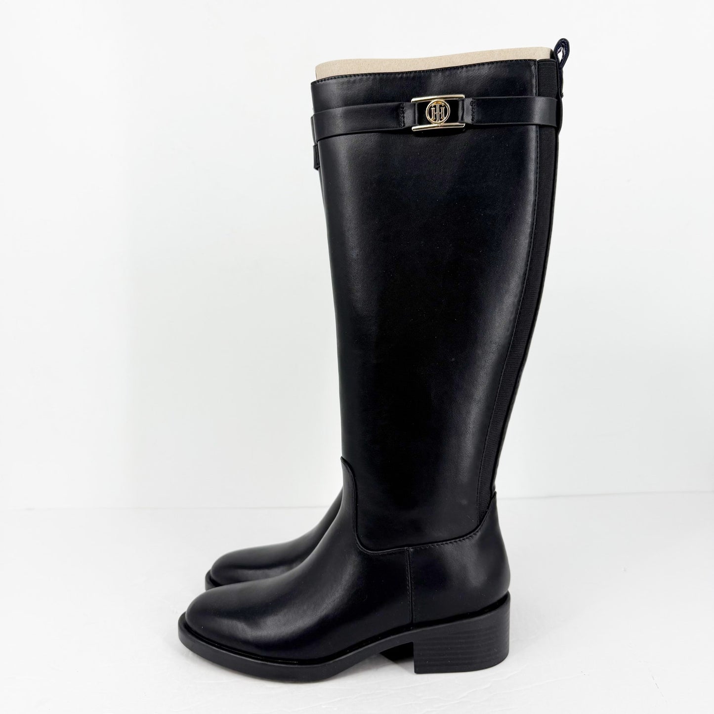 Tommy Hilfiger Womens Iviann Boots Size 6M Black Faux Leather Knee High