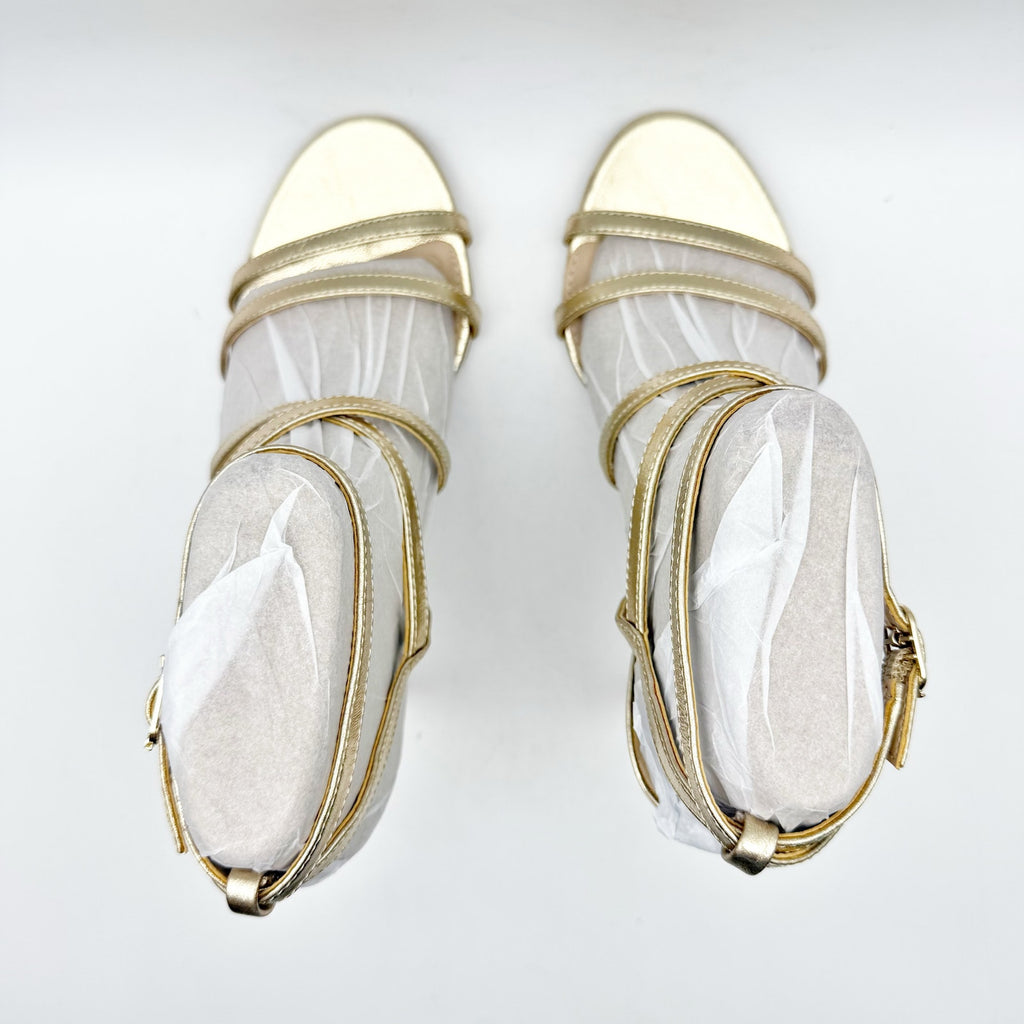 Sam Edelman Womens Delanie Heeled Sandals US 6 M EU 36 Gold Leather Strappy NIB