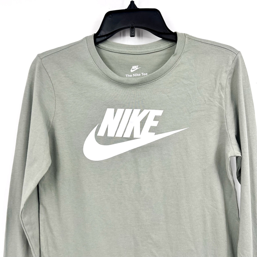 NIKE Women's Essentials Logo T-shirt XS Pale Green Long-Sleeve Crewneck NWT