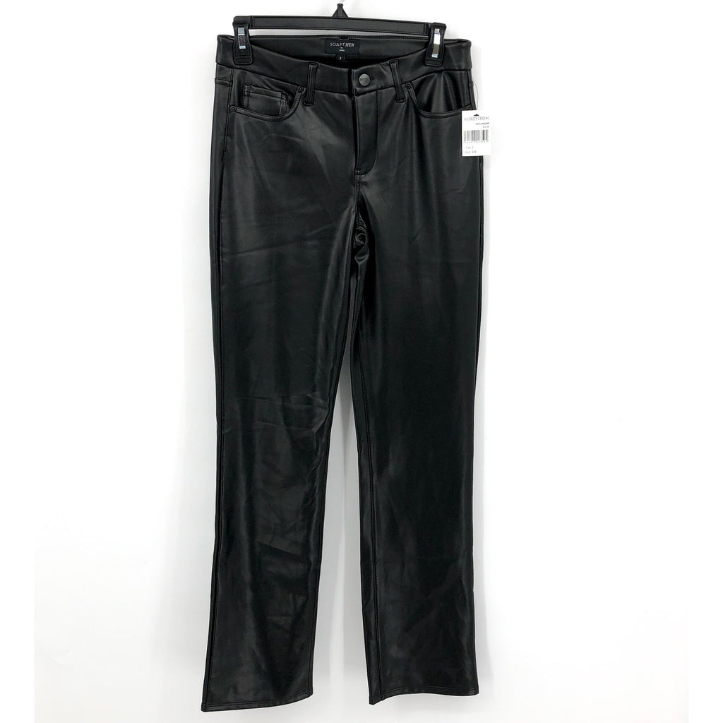 NYDJ SculptHer Marilyn Faux Leather Pants Size 2 Black Straight Leg NWT