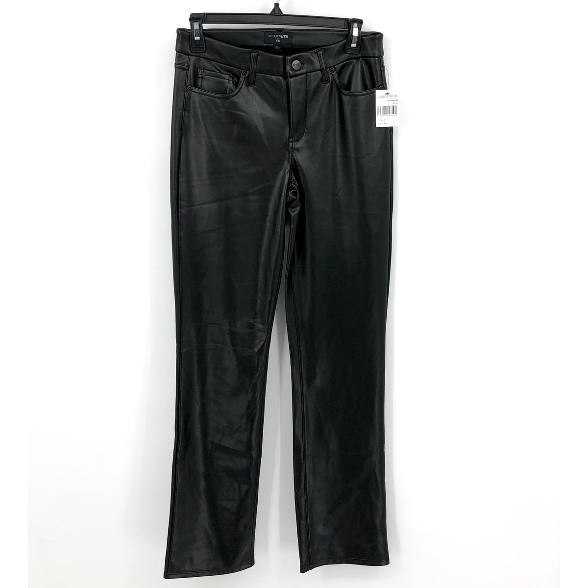 NYDJ SculptHer Marilyn Faux Leather Pants Size 2 Black Straight Leg NWT