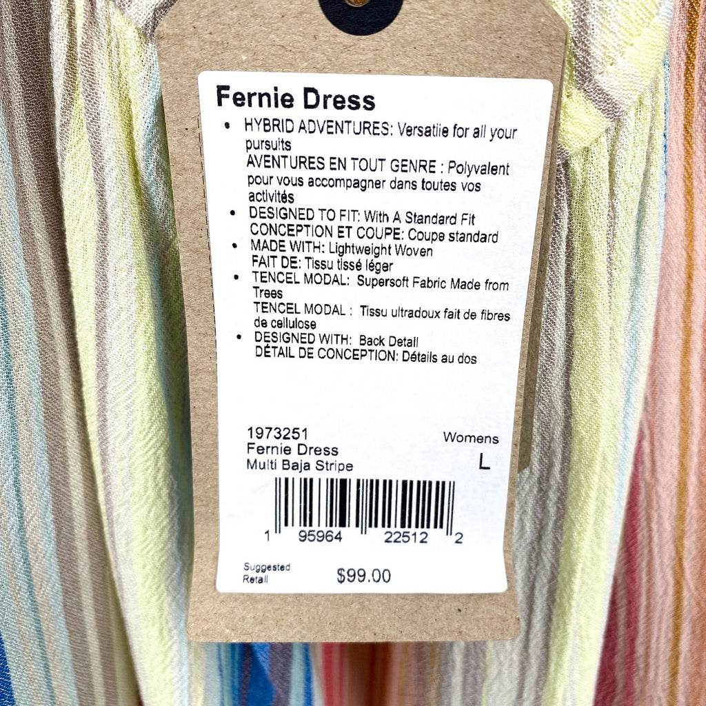 PRANA Women's Fernie Boho Dress Large Multi Baja Stripe Crisscross Cover Up NWT