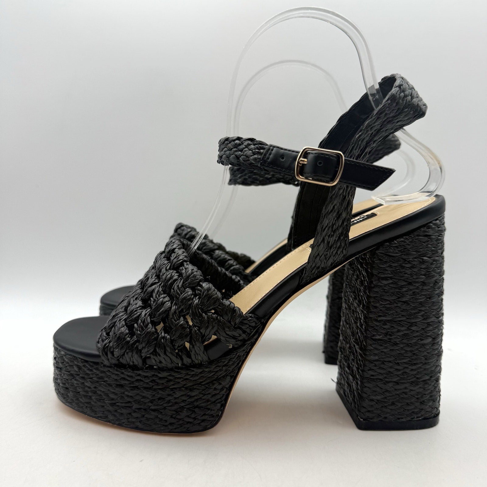 Nine West Womens Vadyn Platform Sandals US 8.5 M Black Heels NWOB