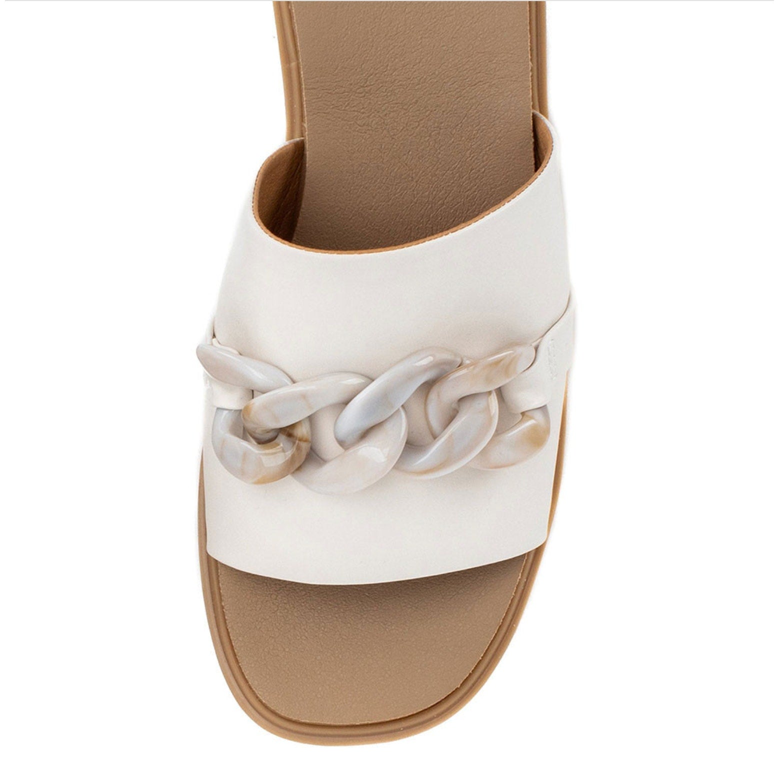 Yellow Box Womens Alora Wedge Slide Sandals US 7 M White Tan Vegan Leather NWOB