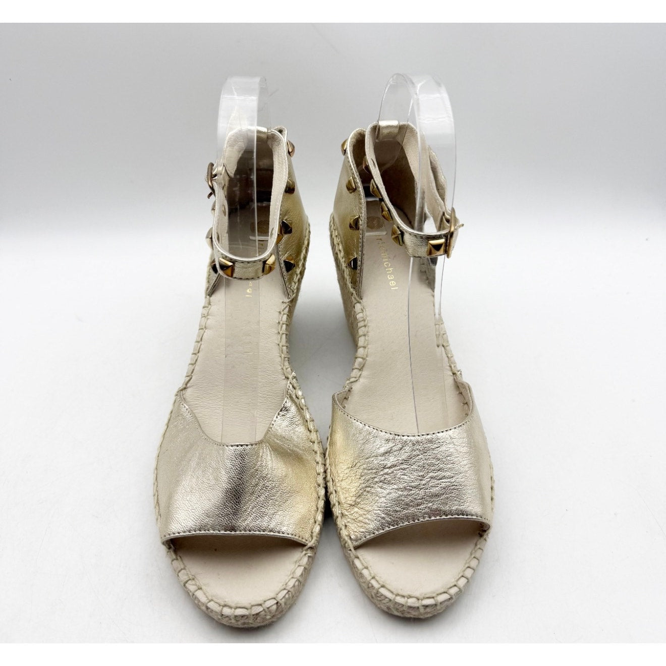 Eric Michael Women's Val Wedge Sandals EU 40 US 9 Gold Leather Metallic NWOB