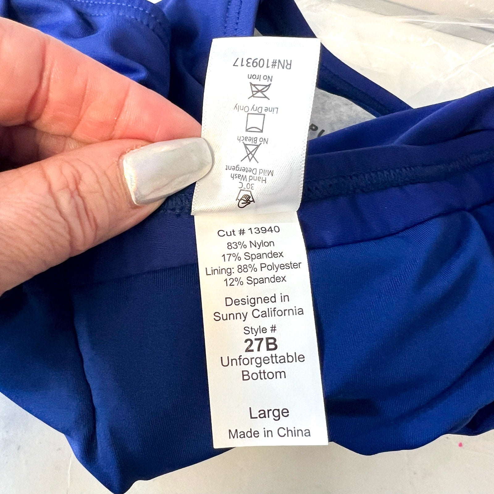 SUNSETS Women's Unforgettable Brief Bikini Bottom Large Indigo Blue Shirred NWT