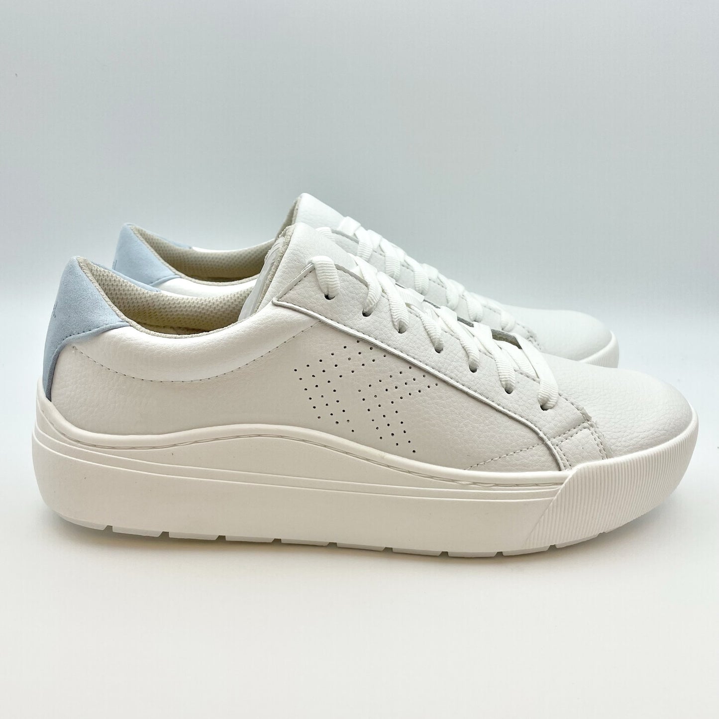 Dr. Scholls Womens Take it Easy Platform Sneaker Size 8.5 White Blue Leather NIB