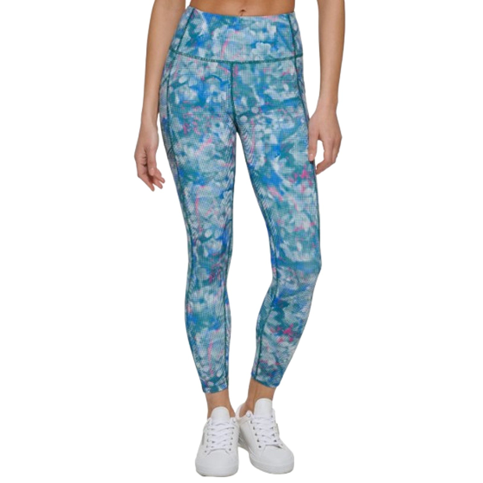 CALVIN KLEIN PERFORMANCE 7/8 Leggings Large Blue Pink Geometric Print NWT
