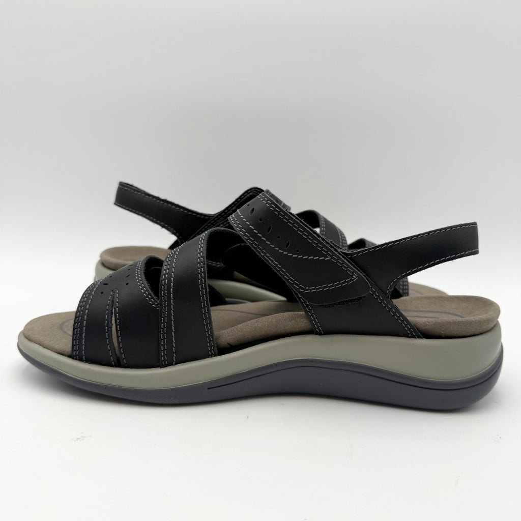 OrthoFeet Womens Naxos Sandals Size 8 Wide Black Leather Comfort NIB
